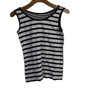 Lands End Womens Cotton Tank Top Sleeveless Stripe White Black Size M 10-12